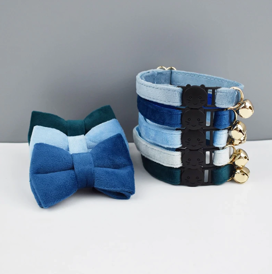 Velvet Cat Collar with Bow Tie