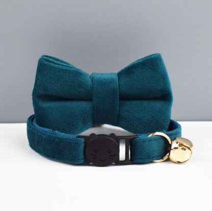 Velvet Cat Collar with Bow Tie