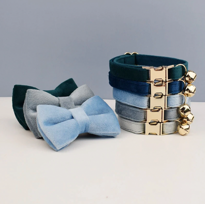 Personalised Velvet Cat Collar and Bow Tie