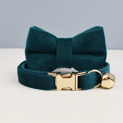 Personalised Velvet Cat Collar and Bow Tie