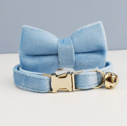 Personalised Velvet Cat Collar and Bow Tie