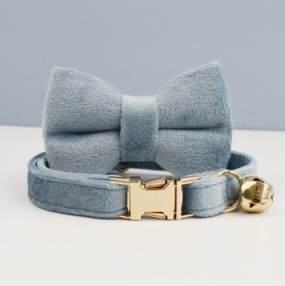 Personalised Velvet Cat Collar and Bow Tie