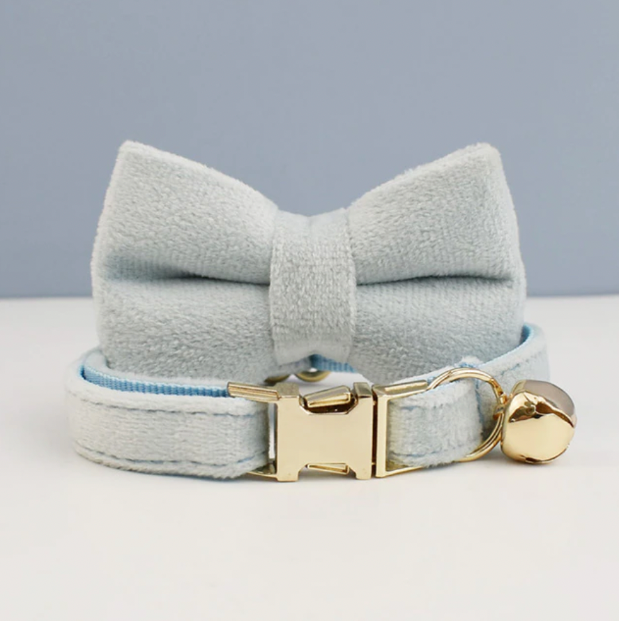 Personalised Velvet Cat Collar and Bow Tie