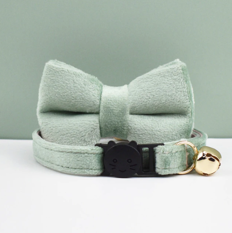 Velvet Cat Collar with Bow Tie