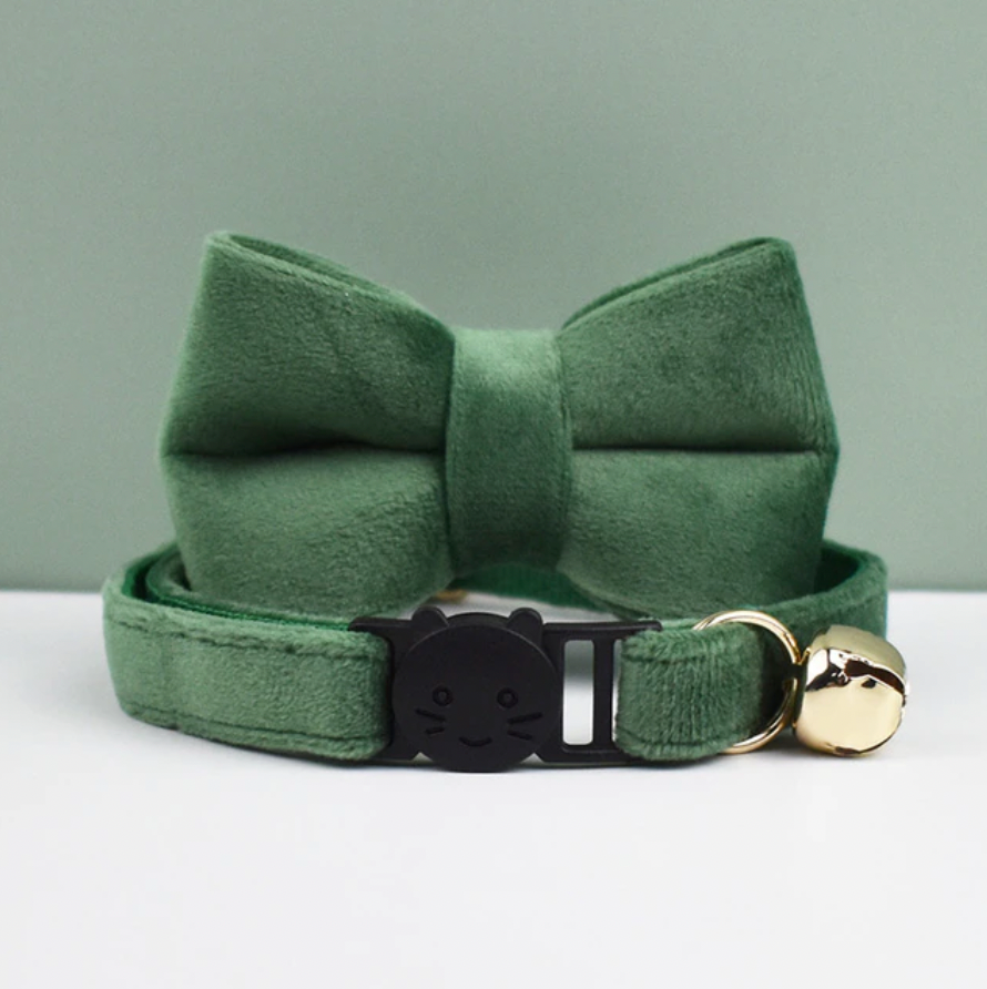 Velvet Cat Collar with Bow Tie