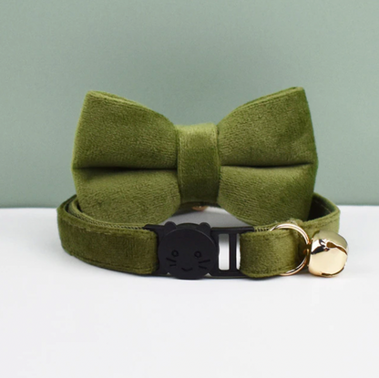 Velvet Cat Collar with Bow Tie