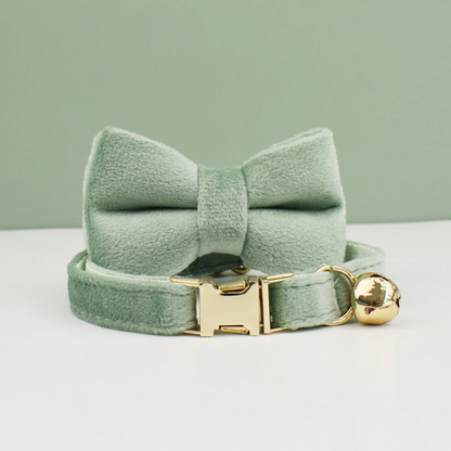 Personalised Velvet Cat Collar and Bow Tie