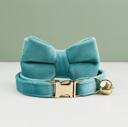 Personalised Velvet Cat Collar and Bow Tie