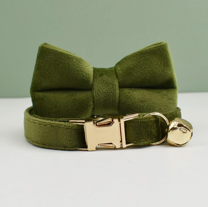 Personalised Velvet Cat Collar and Bow Tie