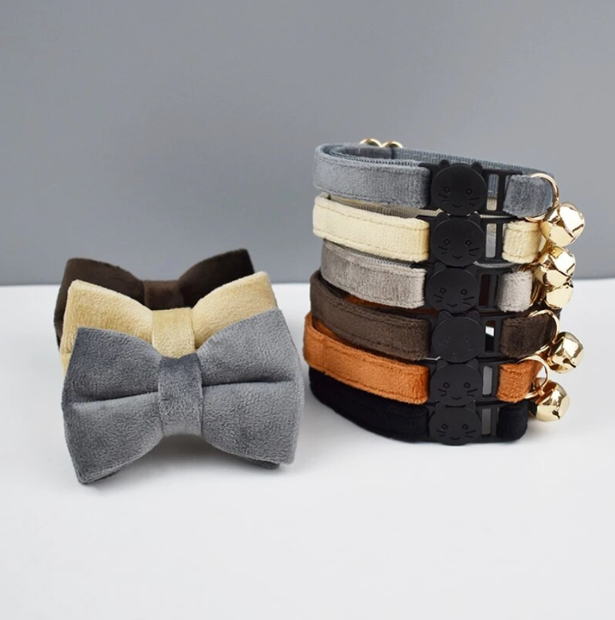 Velvet Cat Collar with Bow Tie