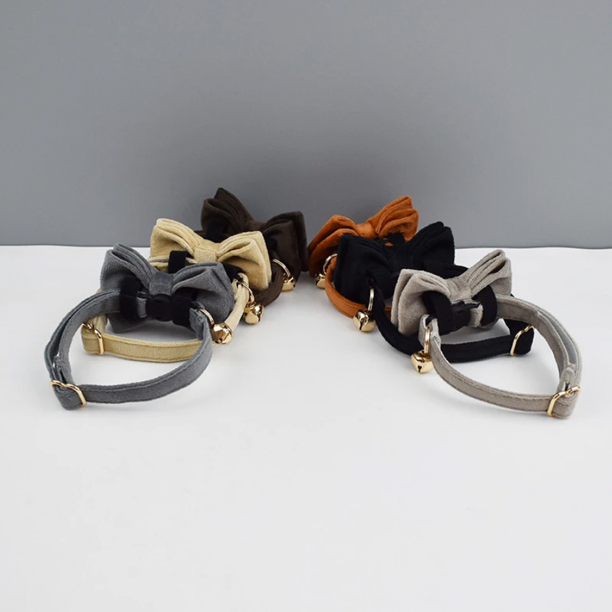 Velvet Cat Collar with Bow Tie