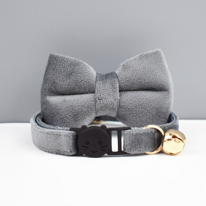 Velvet Cat Collar with Bow Tie