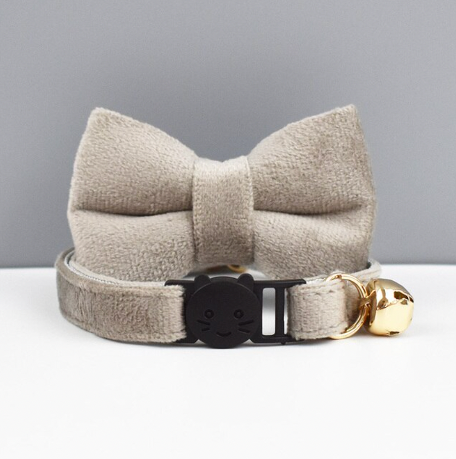 Velvet Cat Collar with Bow Tie