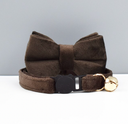 Velvet Cat Collar with Bow Tie