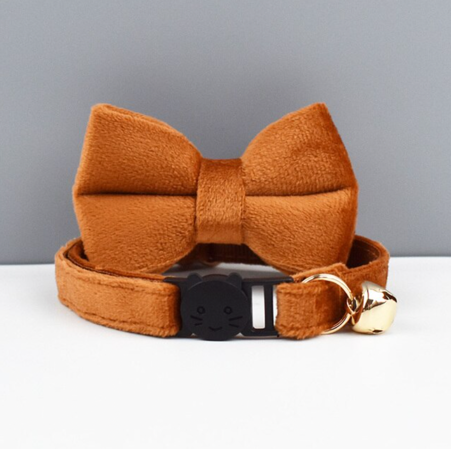 Velvet Cat Collar with Bow Tie