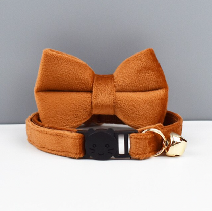 Velvet Cat Collar with Bow Tie