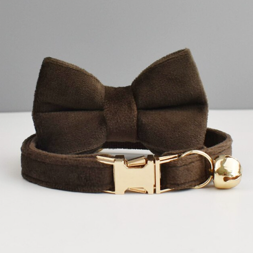 Personalised Velvet Cat Collar and Bow Tie