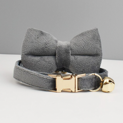 Personalised Velvet Cat Collar and Bow Tie