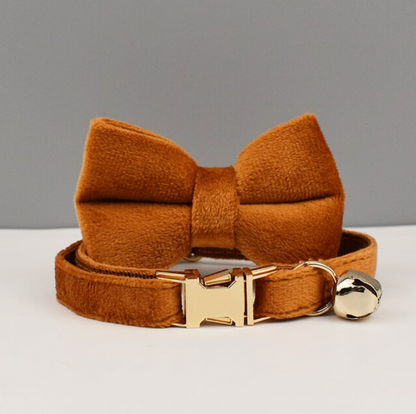 Personalised Velvet Cat Collar and Bow Tie