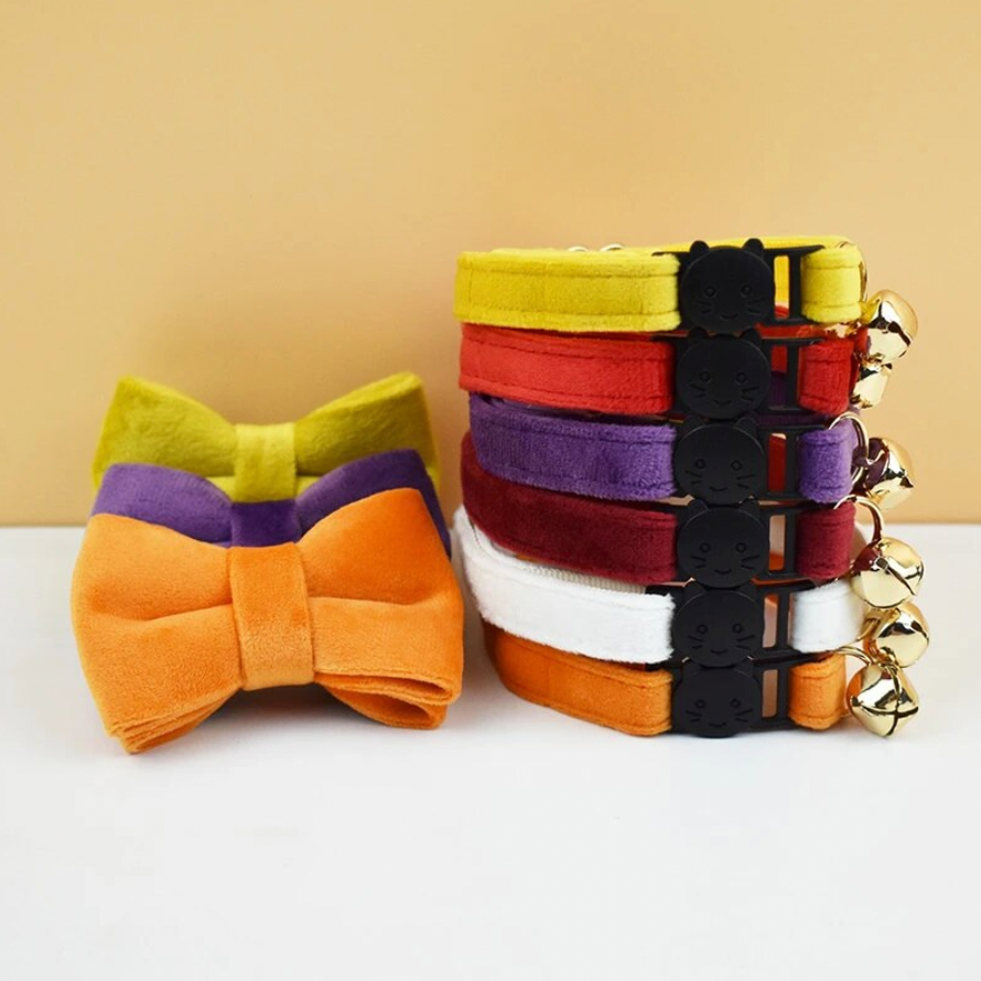 Velvet Cat Collar with Bow Tie