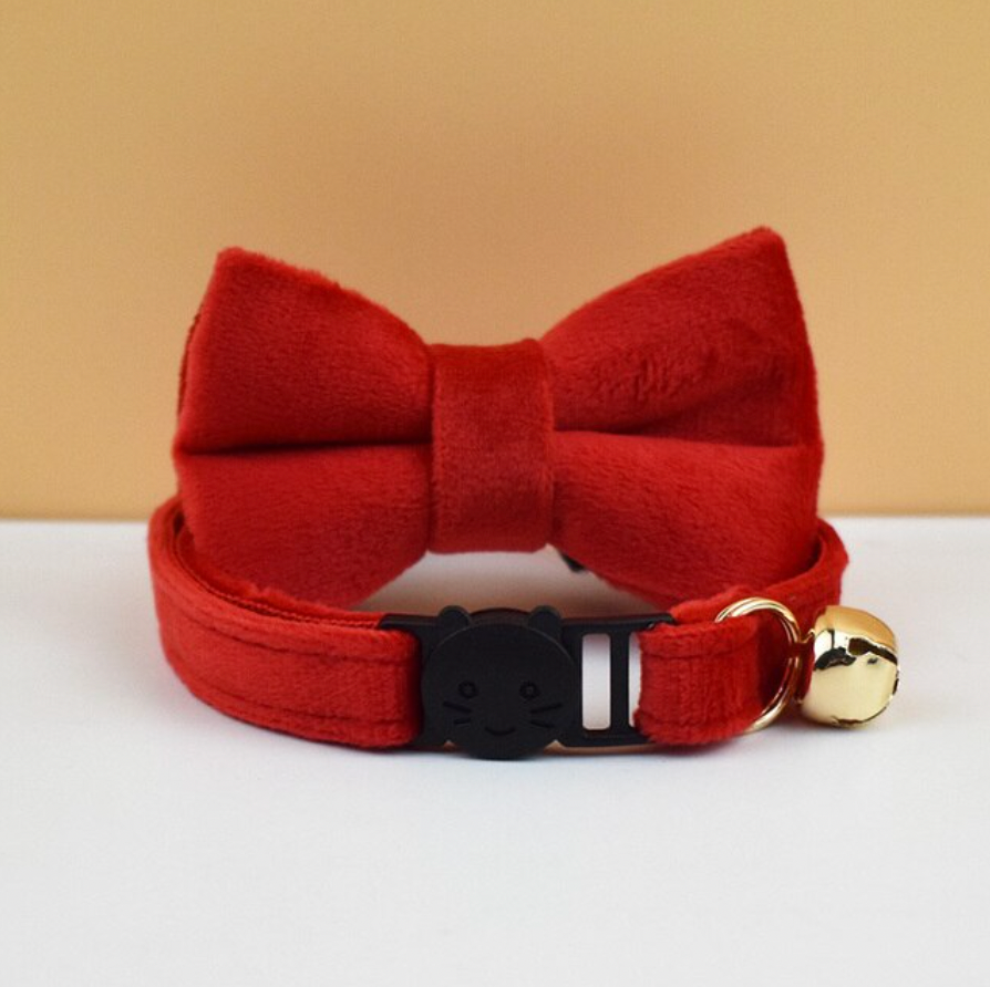 Velvet Cat Collar with Bow Tie