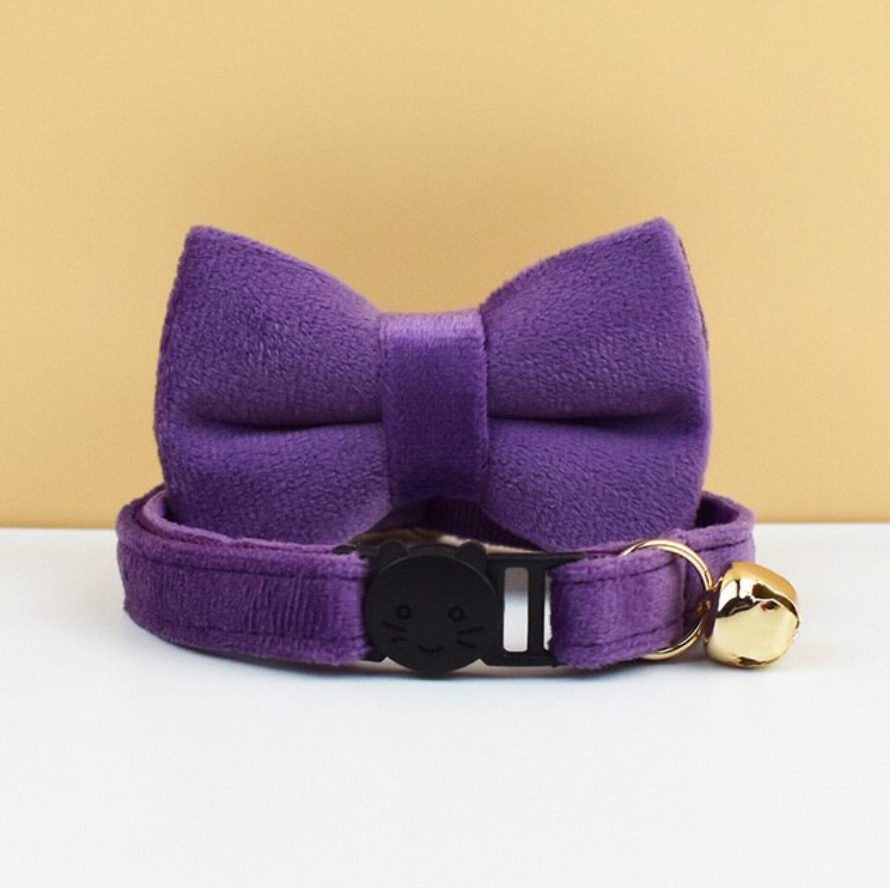 Velvet Cat Collar with Bow Tie