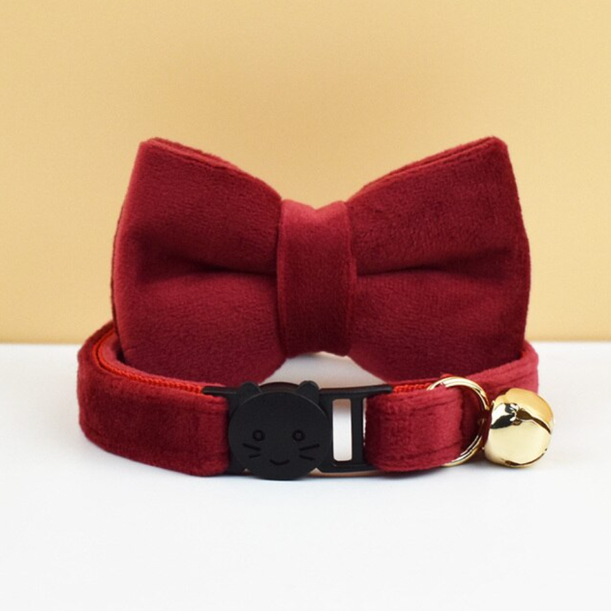 Velvet Cat Collar with Bow Tie