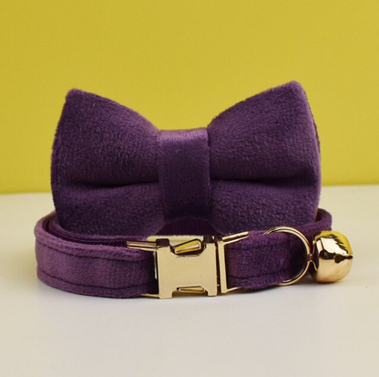 Personalised Velvet Cat Collar and Bow Tie