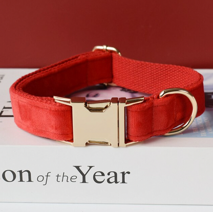 Cherry Red Dog Collar, Bow Tie & Matching Leash Set