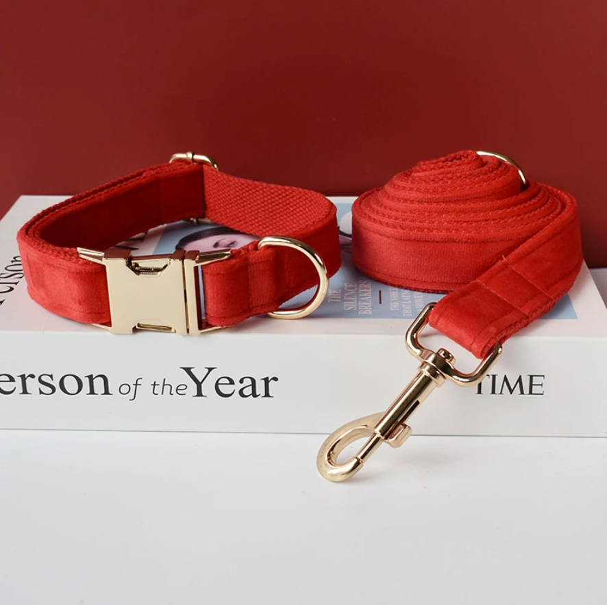 Cherry Red Dog Collar, Bow Tie & Matching Leash Set