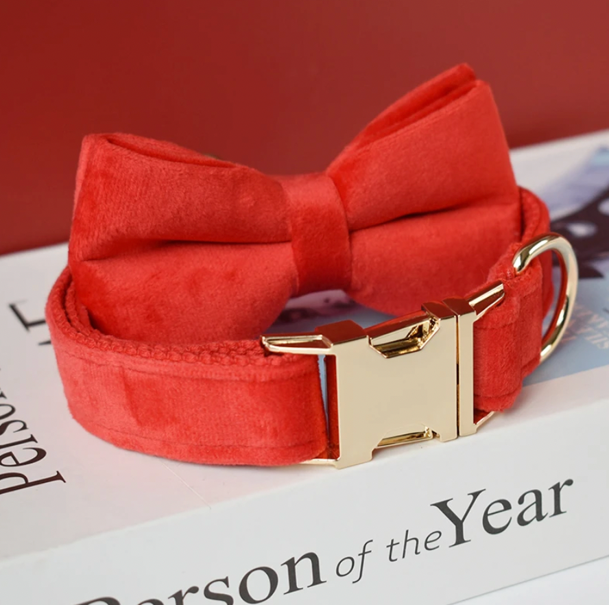 Cherry Red Dog Collar, Bow Tie & Matching Leash Set