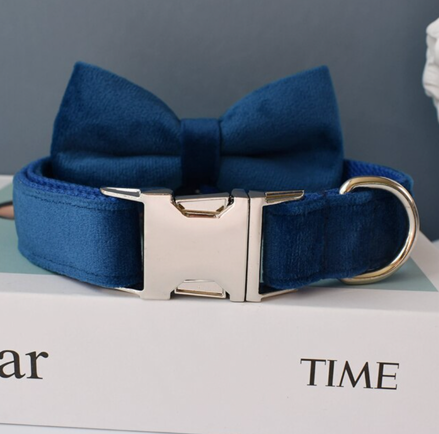 Royal Blue Dog Collar, Bow Tie & Matching Leash Set