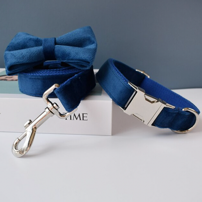 Royal Blue Dog Collar, Bow Tie & Matching Leash Set