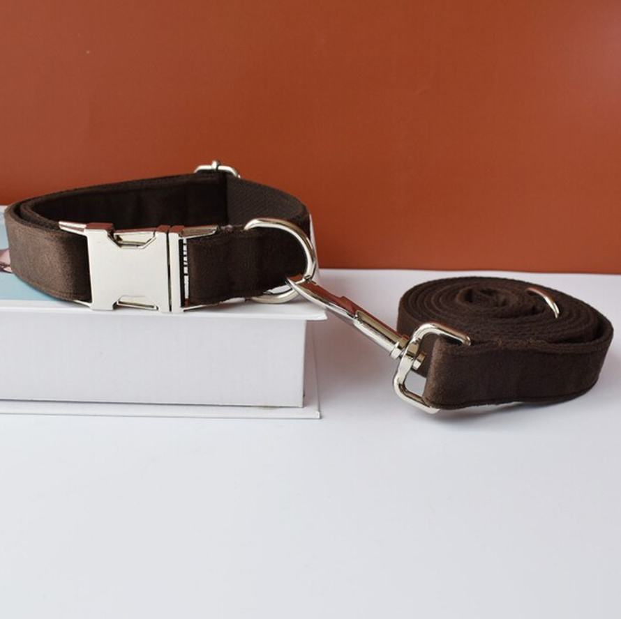 Chocolate Dog Collar, Bow Tie & Matching Leash Set