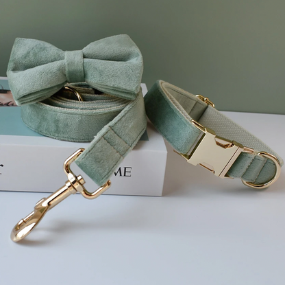 Mint Green Dog Collar, Bow Tie & Matching Leash Set