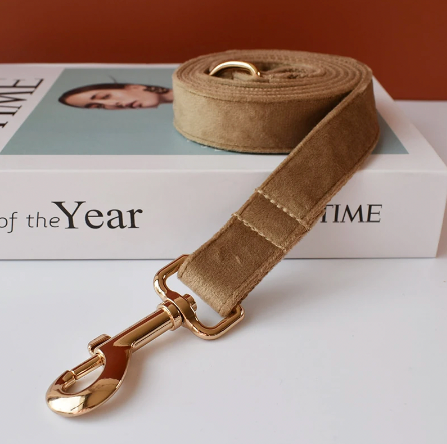 Beige Dog Collar, Bow Tie & Matching Leash Set