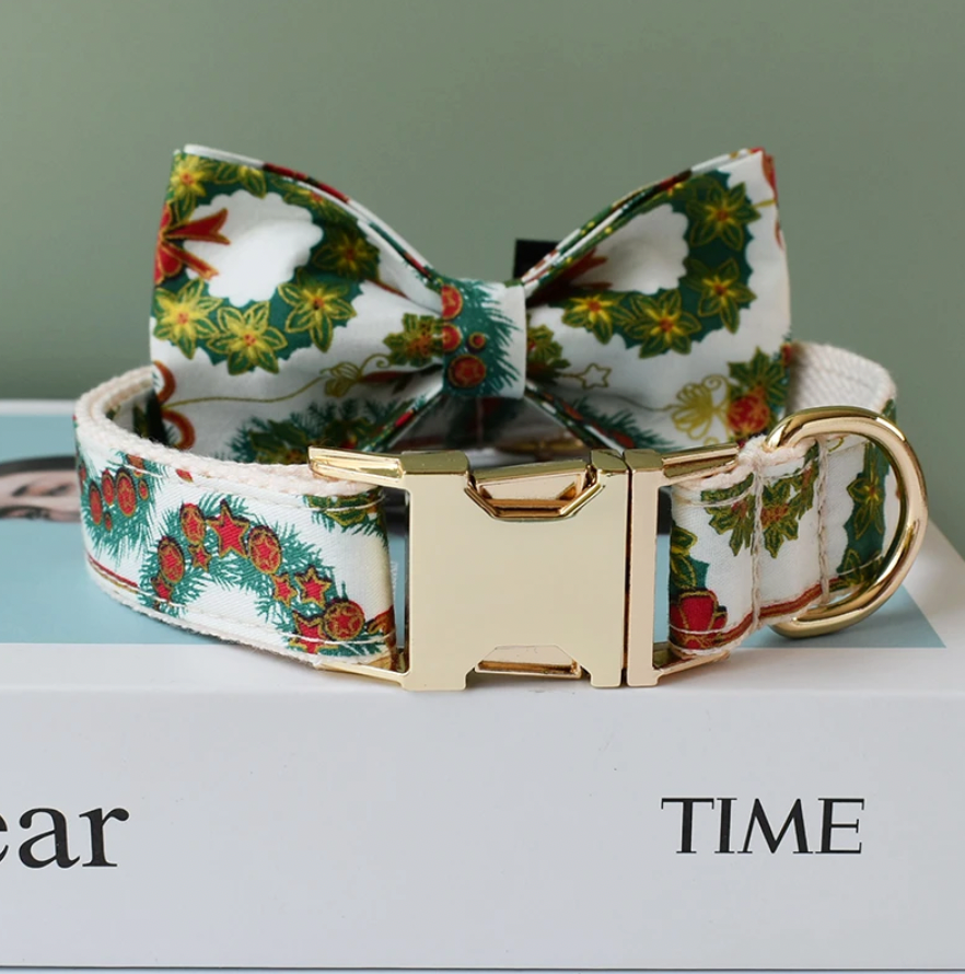 Christmas Dog Collar, Bow Tie & Matching Leash Set