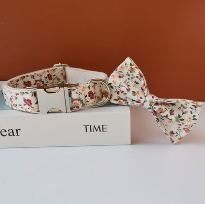 Autumn Flower Garden Dog Collar, Bow Tie & Matching Leash Set