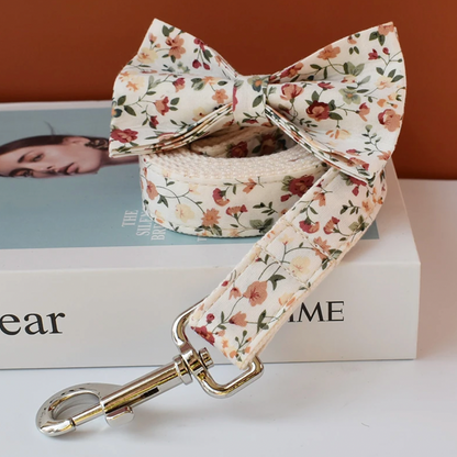 Autumn Flower Garden Dog Collar, Bow Tie & Matching Leash Set