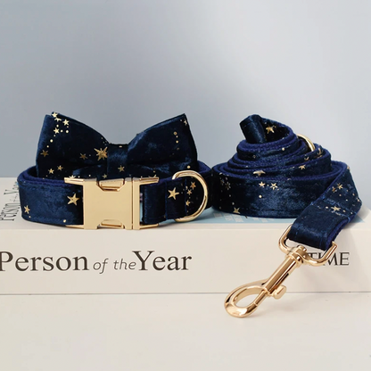 Blue Wizzard Dog Collar, Bow Tie & Matching Leash Set