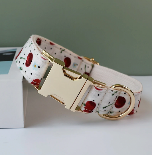 Cherry Dog Collar, Bow Tie & Matching Leash Set