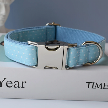 Blue Polka Dot Dog Collar, Bow Tie & Matching Leash Set