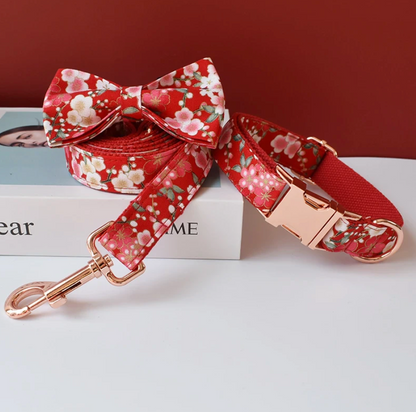 Cherry Blossom Dog Collar, Bow Tie & Matching Leash Set