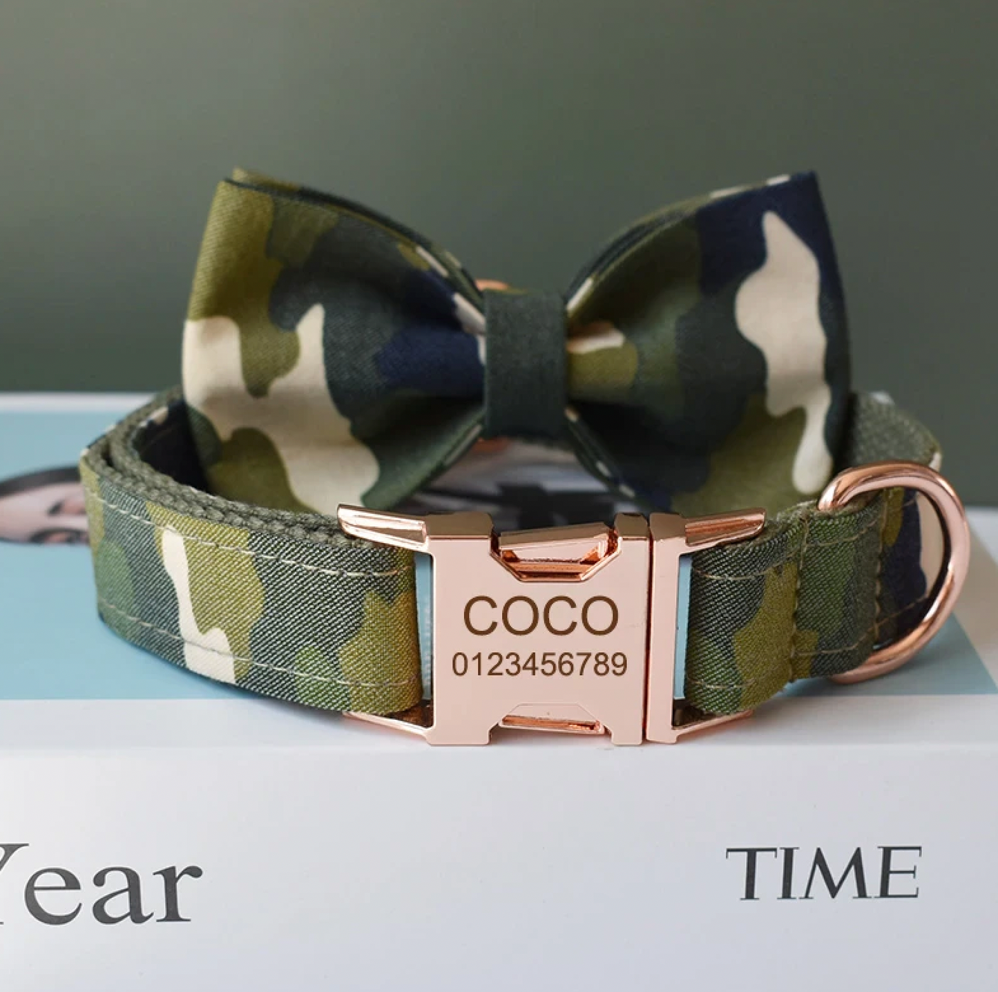 Camo Dog Collar, Bow Tie & Matching Leash Set