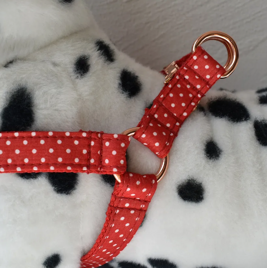 Red Polka Dot Dog Harness Set