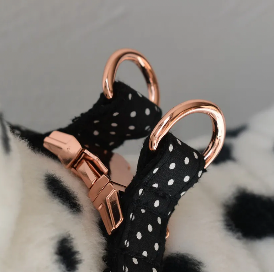 Black Polka Dot Dog Harness Set