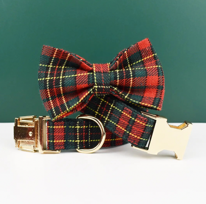 Green Christmas Plaid Dog Harness Set