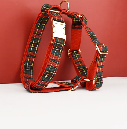 Red Christmas Plaid Dog Harness Set