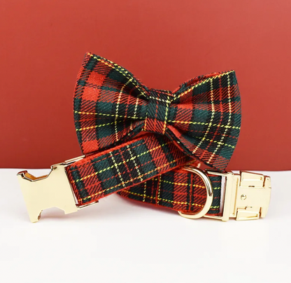 Red Christmas Plaid Dog Harness Set