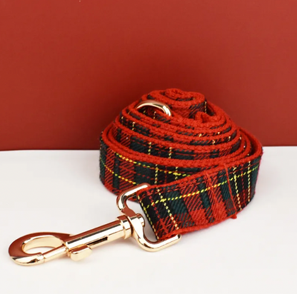 Red Christmas Plaid Dog Harness Set